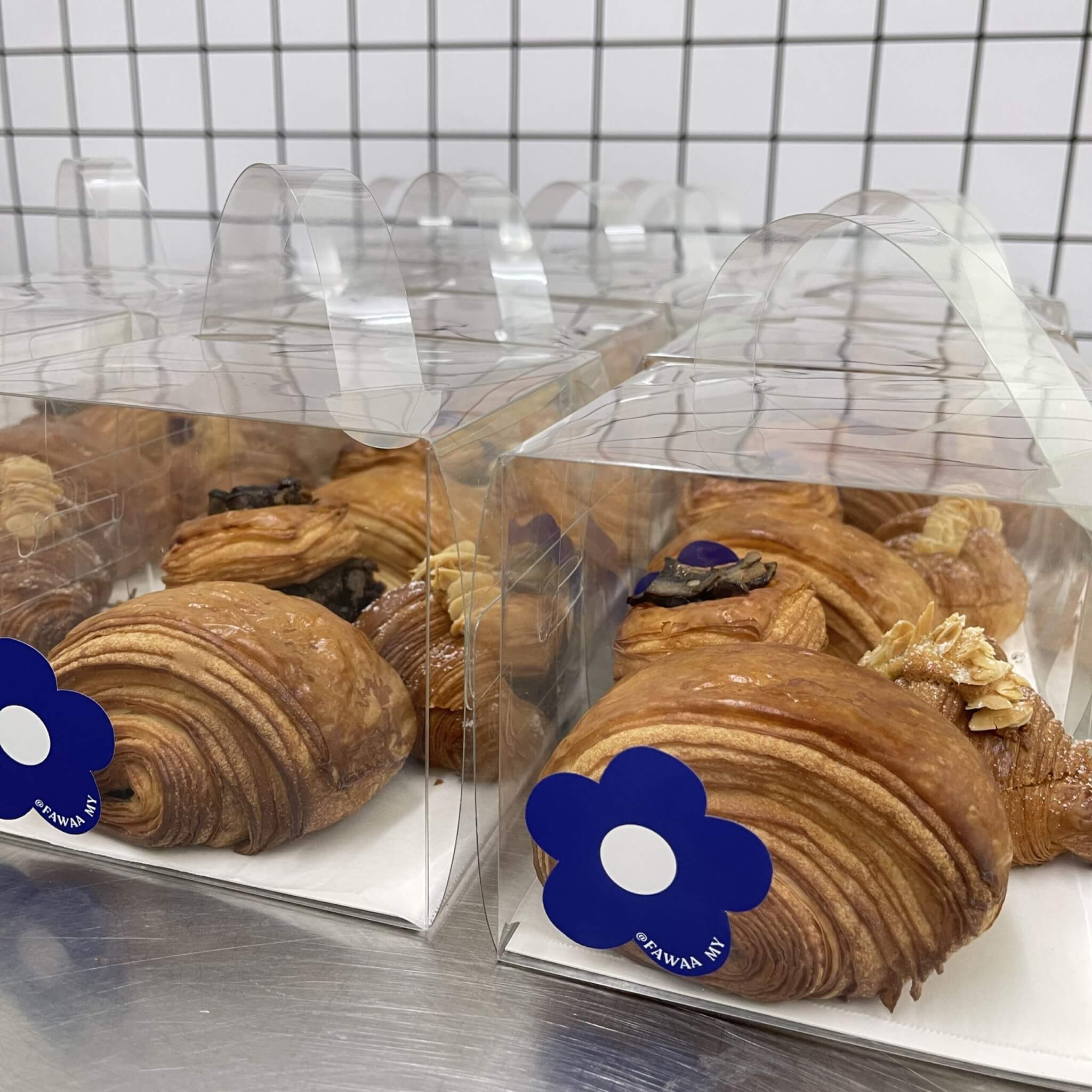 Mini Croissant Gift Box 4pcs – Chocolate, custard, and butter croissants by Fawaa MY, handmade in Kuala Lumpur.