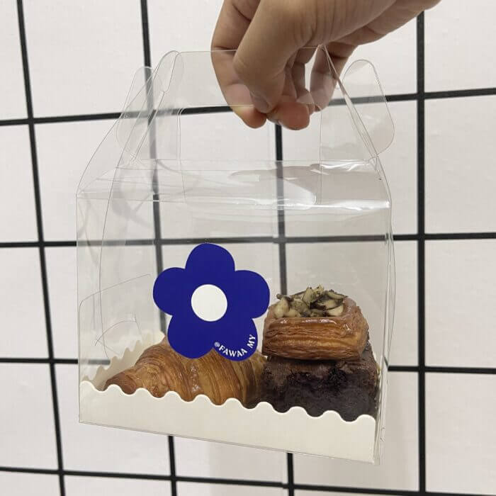Muslim-friendly mini pastry gift box with croissant and brownie by Fawaa MY, baked fresh in Kuala Lumpur.