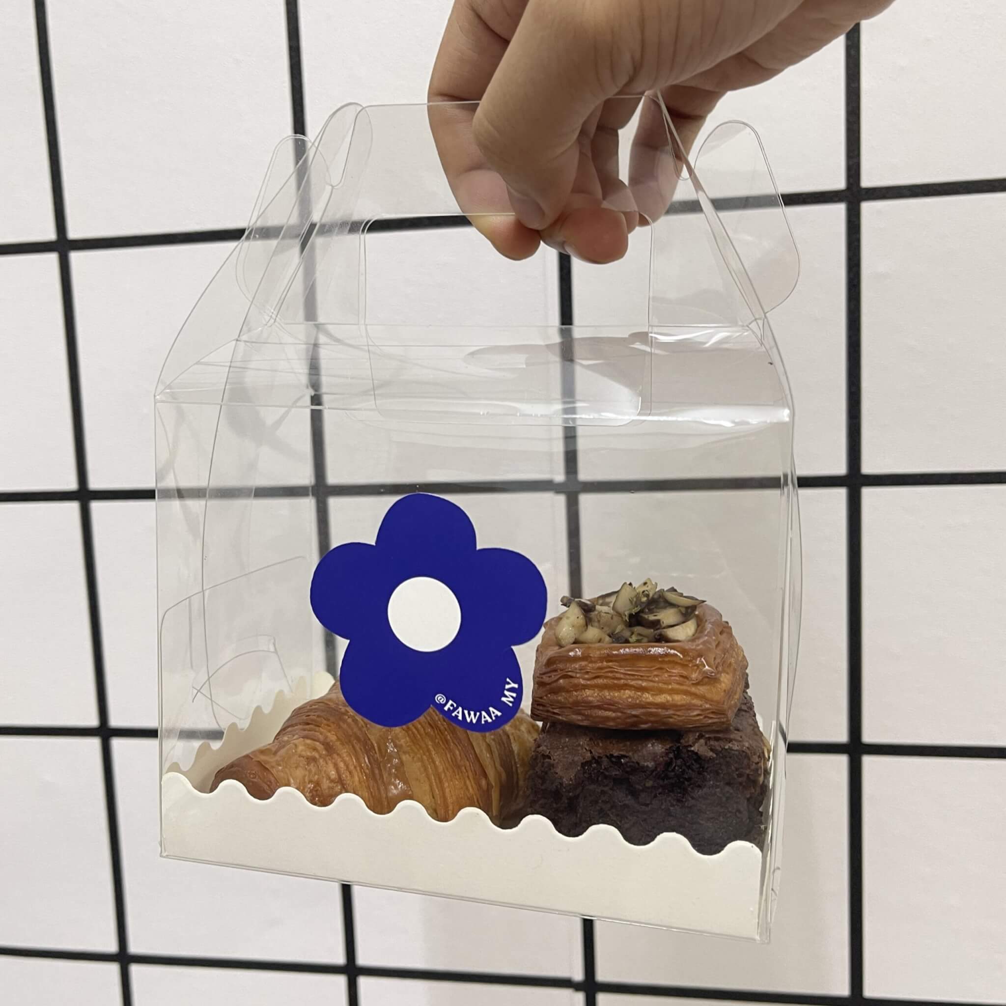 Muslim-friendly mini pastry gift box with croissant and brownie by Fawaa MY, baked fresh in Kuala Lumpur.